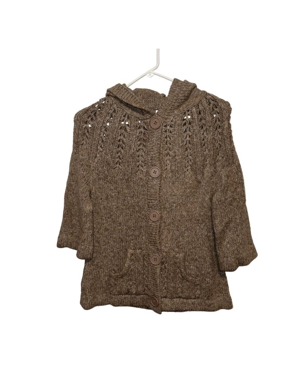 Maurices Womens Brown Knit Button-Up Cardigan Sweater With Hood & Pockets Medium